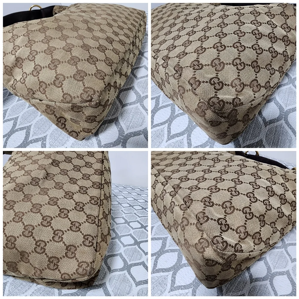 Gucci Beige/Ebony GG Canvas Medium Horsebit Hobo Bag